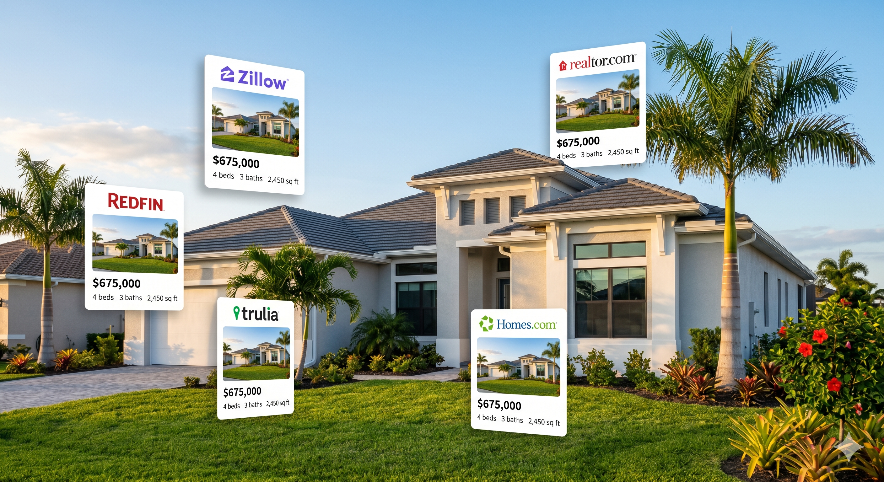 Your listing on Zillow, Realtor.com, Redfin, Trulia and Homes.com